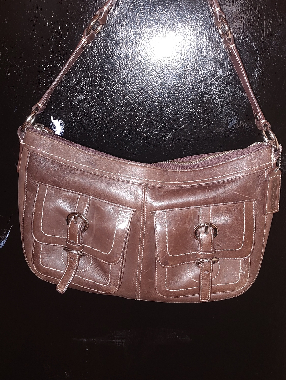 Coach Brown Leather Shoulder Bag Blue Y2K F14014 Vintage